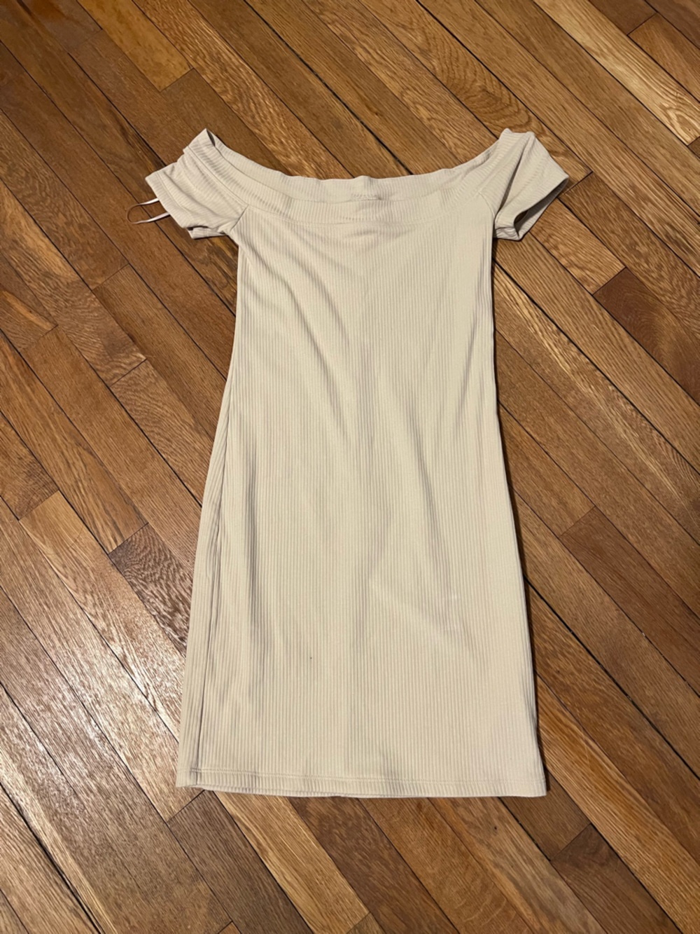 Old Navy Off-Shoulder Ribbed Maxi Dress in Cream